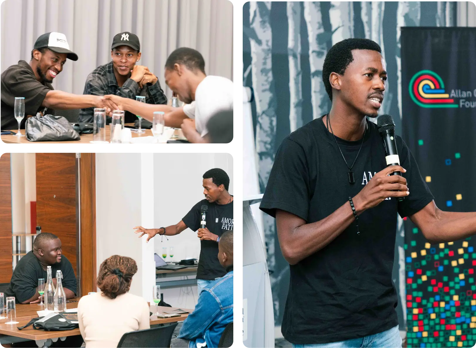 Collage of photos of smiling Allan Gray Fellowship Programme participants from Eswatini, Botswana, and Namibia